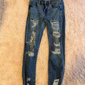 American Eagle Outfitters Dark Blue Ripped Skinny Jeans